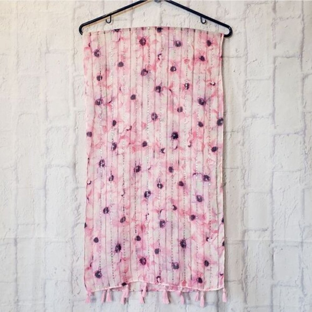 SEQUINED Semi-sheer Floral Scarf